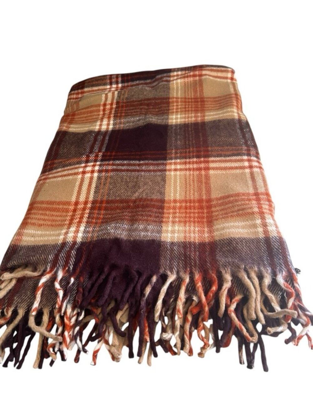 Vtg FARIBO Woolen Blanket 54"x60" Fall Colors Rust Brown Stadium Tailgate 70s